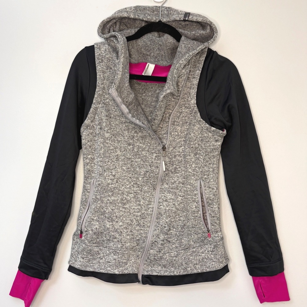 Mondetta Womens Asymmetrical Zip Hoodie Jacket Grey w/ Thumbholes Size M